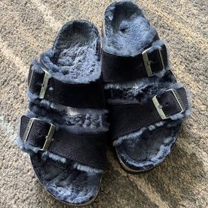 Navy Arizona Shearling Birkenstock